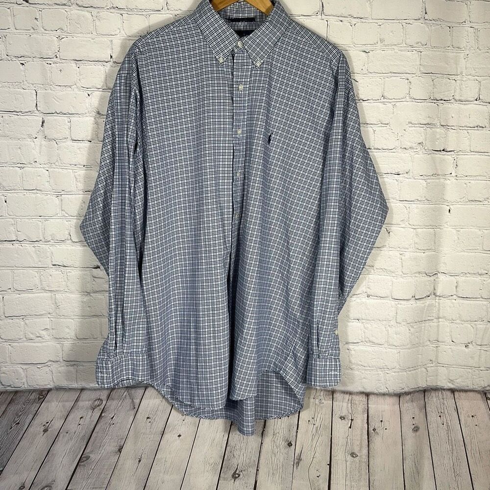 Ralph Lauren Mens Blake Blue Plaid Button Down Long Sleeve Shirt size L Large